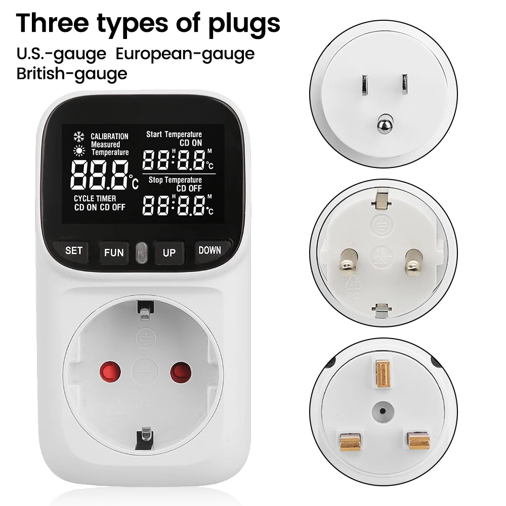 Digital Temperature Controller Socket Thermostat EU/US/UK Plug With Timer Switch Heating Cooling For Refrigerator Aquaculture