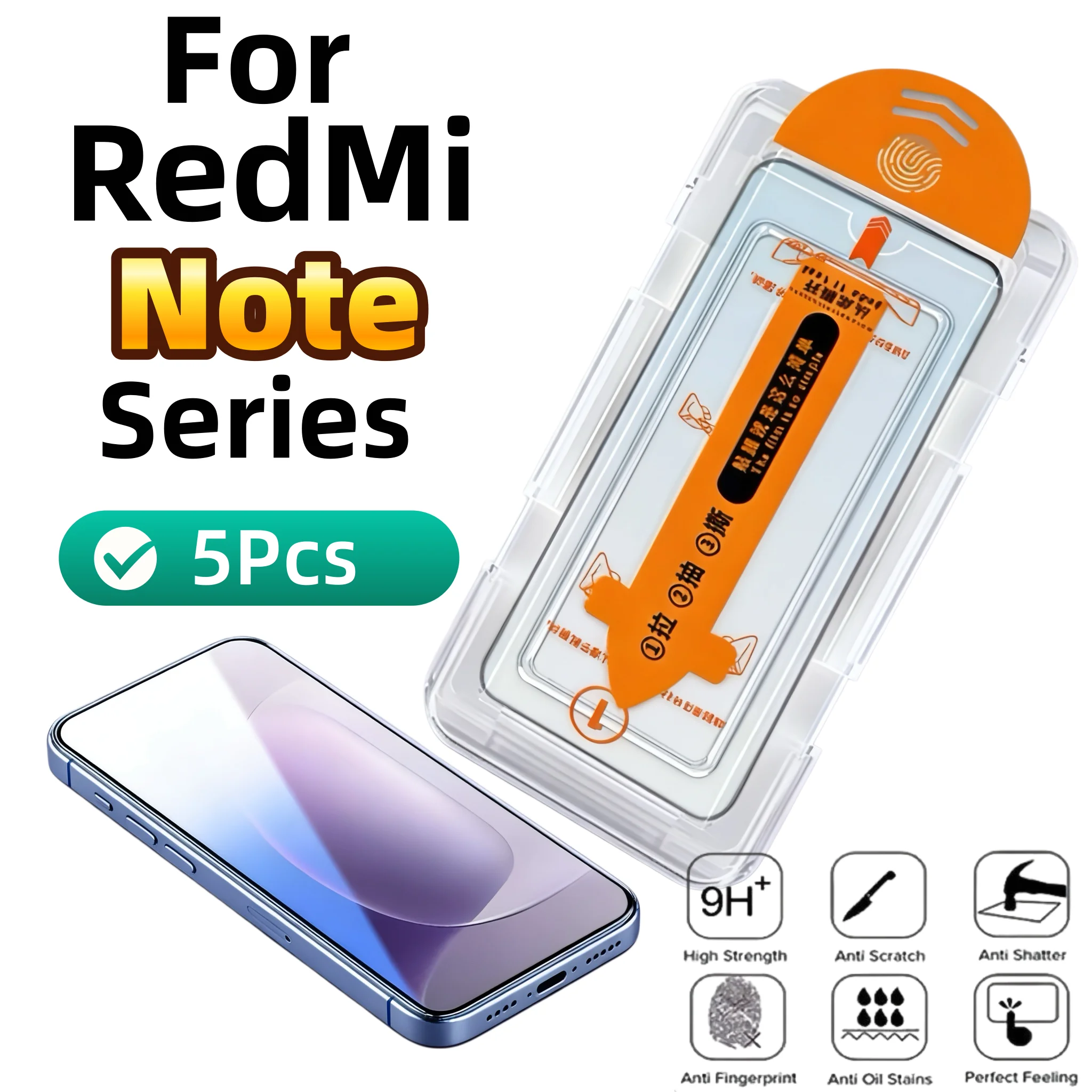 

HD Tempered Glass Screen Protector for Redmi Note Series, 5 Pack, Bubble-Free, Easy Installation