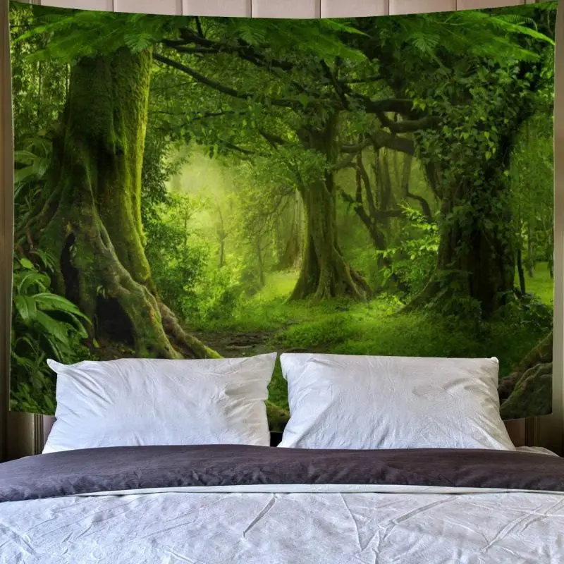 VIKAMA Moss Ancient Tree Rainforest Tapestry Primitive Jungle Natural Photography Background Cloth Wall Decoration Room Decor