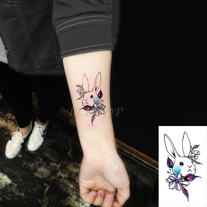 Waterproof Temporary Tattoo Sticker Lovely Rabbit Flower Big Eyes Tatto Stickers Flash Tatoo Fake Tattoos for Kids Child