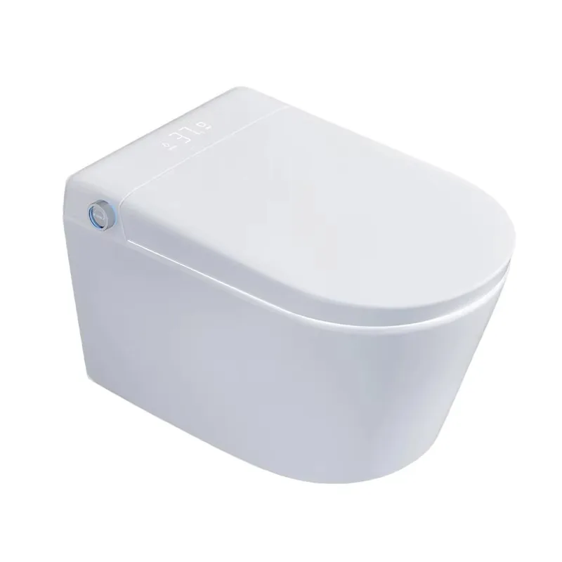 Modern wall-mounted smart toilet, integrated extended toilet seat, soft cover slowly lowering, remote control heating seat, auto