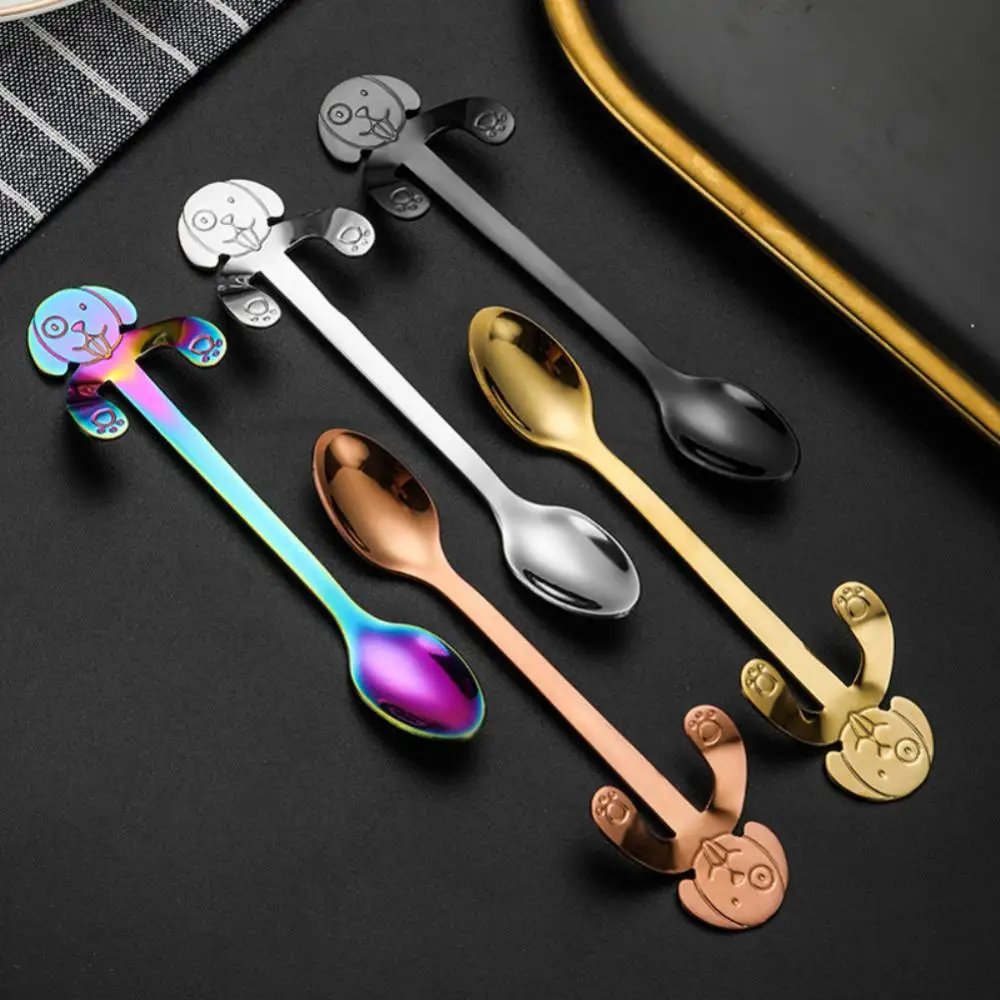 1/2/4PCS Cute Dog Coffee Spoon Stainless Steel Teaspoon Dessert Snack Scoop Mini Ice Cream Spoons Stirring Spoon Kitchen