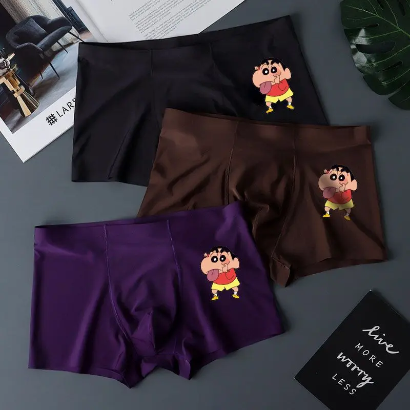 Cute Anime Crayon Shin-Chan Mens Boxers Shorts Ice Silk Men Panties Man Underpants Panties Male Antibacterial Breathable Briefs