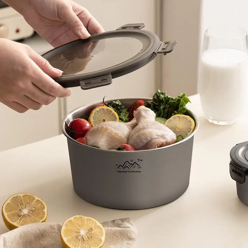 Rustproof Ultralight Titanium Food Bowl With Lid Portable Fresh Keeping Dinner Box For Picnic Outdoor Use