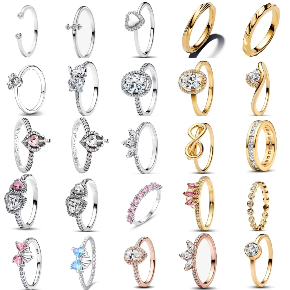 

Новинка 2025 года, серебро 925 пробы, размер 6, 7, 8, 9, в форме сердца, бант, кольца, высококачественные ювелирные изделия, подходящие для нежных женщин на свадебных вечеринок