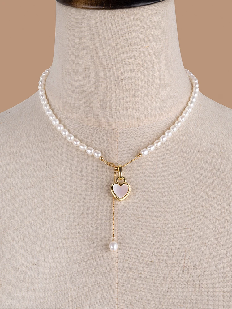 

5-6mm shining oval flawless vintage nature freshwater Pearl sweet heart pendant necklace for Women Girl's choker jewelry