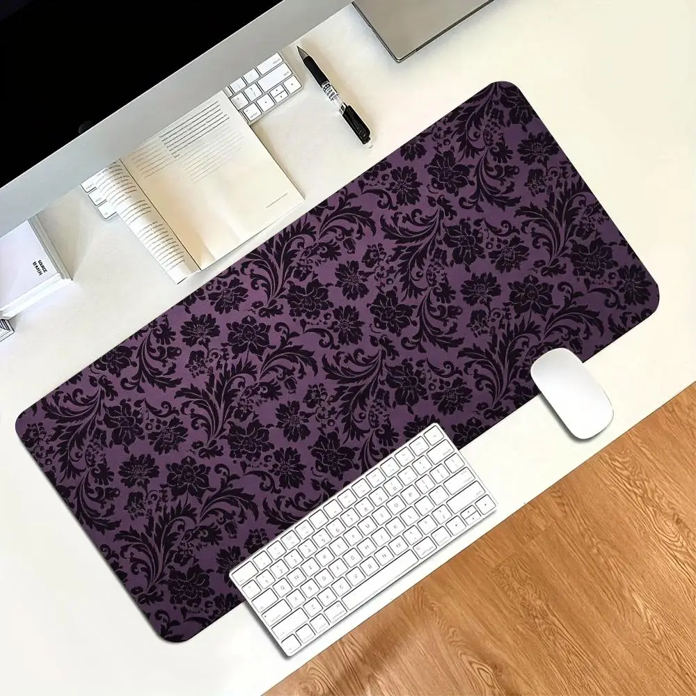 Classic Ornate Dark Flower Damask Print Extended Mouse Pad Non Slip Rubber Desktop Mat For Home Office Laptop Gaming Setup