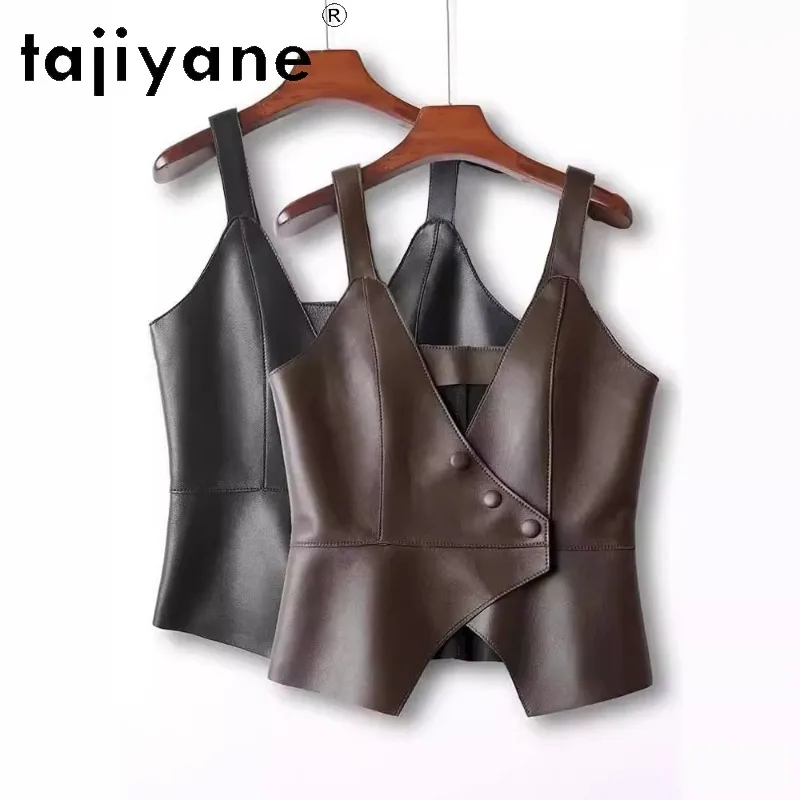 TAJIYANE Genuine Leather Women's Tanks Spring Summer Tops Sheepskin Vest Slim Fit Waistcoat Elelgant Tanks Top Women Clothes 나시