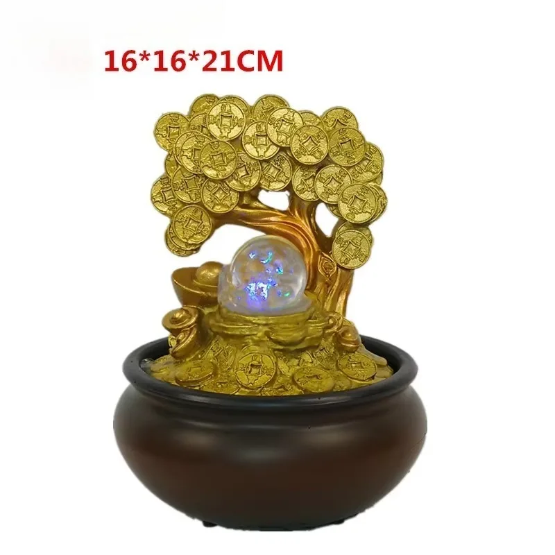 Gold Money Tree Water Fountain Office Feng Shui Decor With Humidifier And Transfer Ball For Desktop Living Room