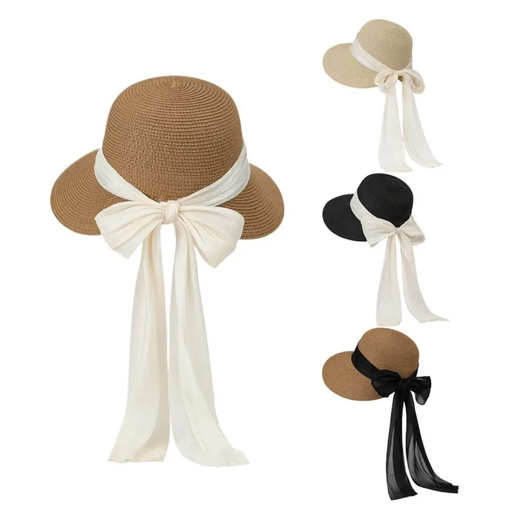 

Foldable Straw Weaving Beach Hat Wide Brim UV Protection Woven Straw Hat Long Brim Lightweight Bucket Hat Beach Vacation