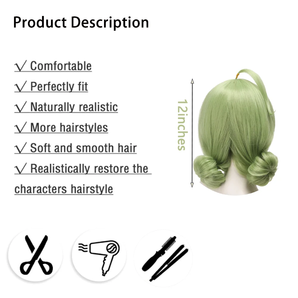 أنيمي أراغا كيوي تأثيري الشعر الاصطناعية 12 بوصة الضوء الأخضر قطعة واحدة كعكة تصفيفة الشعر اليومية حفلة لعب الأدوار شعر مستعار عالي الجودة
