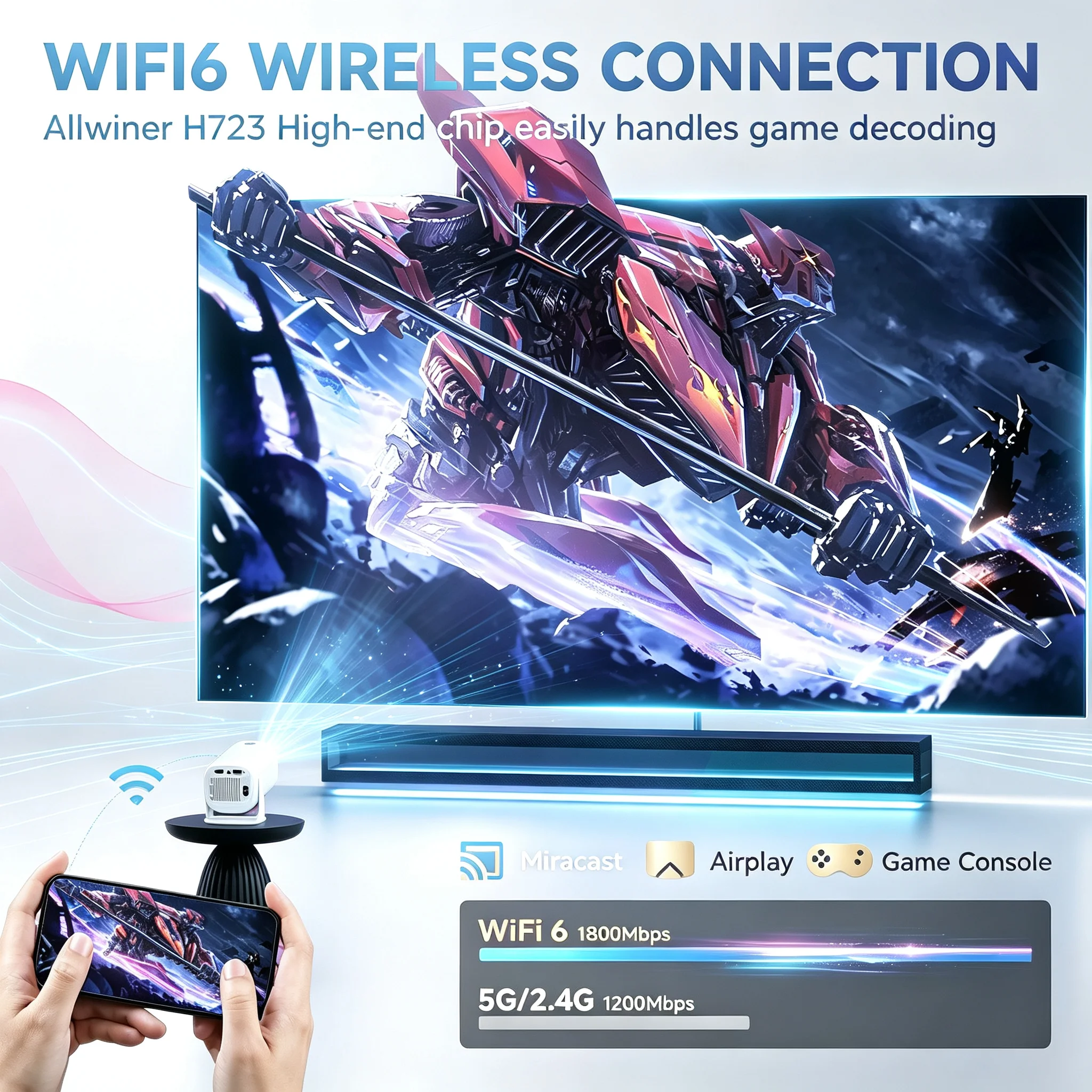 Proyector Cine en Casa P30PRO Android 14 Mini Proyector Inteligente WiFi6 BT50 Soporta 4K 1280 720P Espejo de Pantalla Portátil