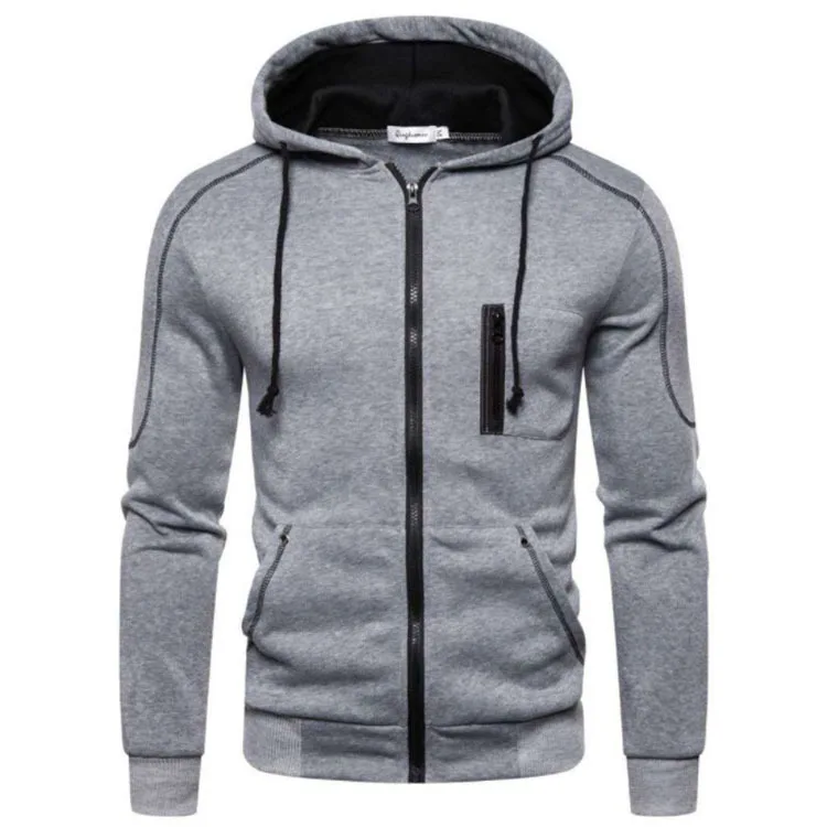 Autumn and Winter Men Zip Up Hoodie Jacket Casual Contrast Stitching Sweatshirt With Zipper Pockets Coats