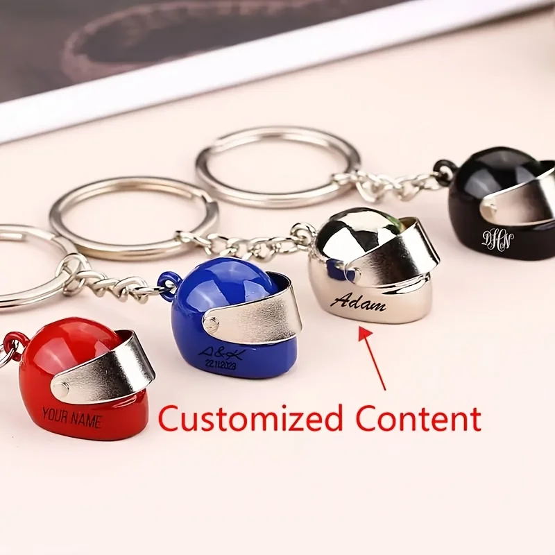 Custom Stainless Steel Keychain, Silver Red Black Helmet Men'S Backpack Additions, Can Be Engraved with English Letters Or Names