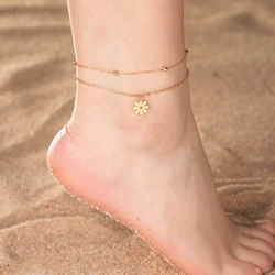 Tobilleras Cazador de hojas y flores de acero inoxidable para mujer, pulsera de pie de estrella, joyería, accesorios de playa de verano 2026, venta al por mayor, nuevo