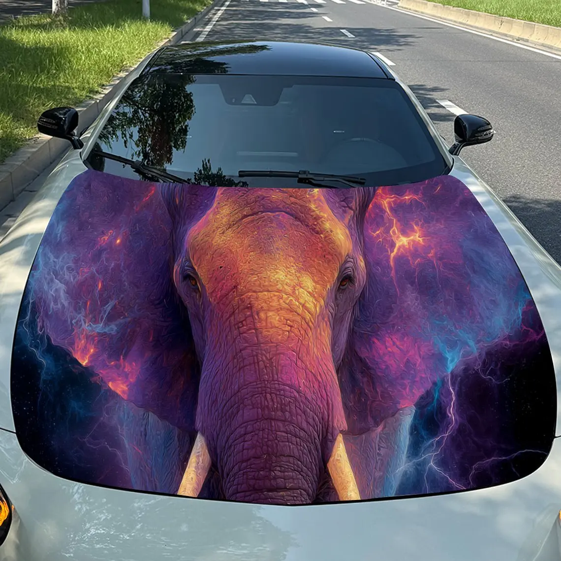 Mighty Thunder Elephant PVC capot de moteur de voiture enveloppes en vinyle, autocollant autocollant imperméable auto-adhésif pour capot de voiture, protection de décoration de voiture