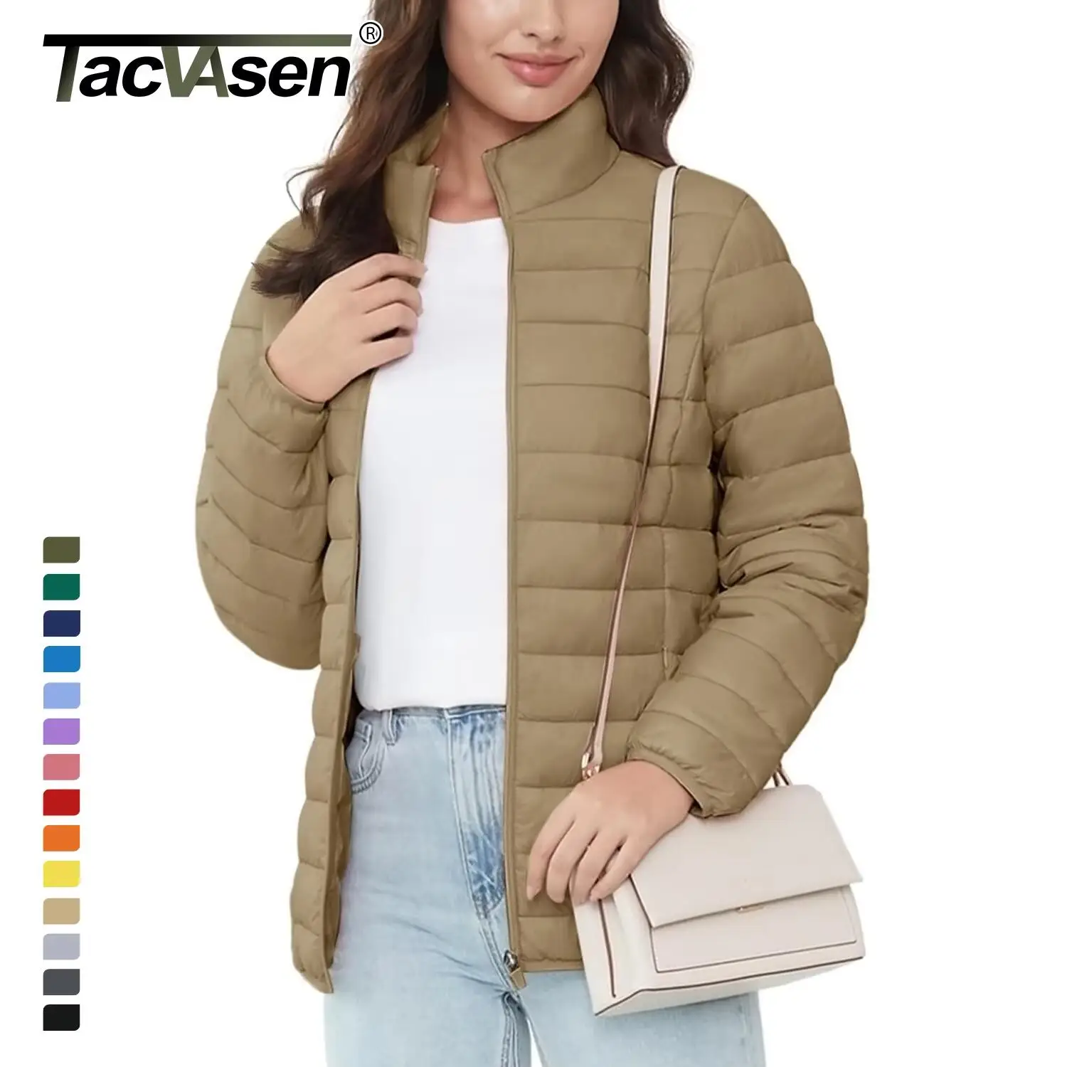 

Пуховики TACVASEN на молнии женские, легкая Теплая стеганая куртка, с несколькими карманами, женская модель, Осень-зима