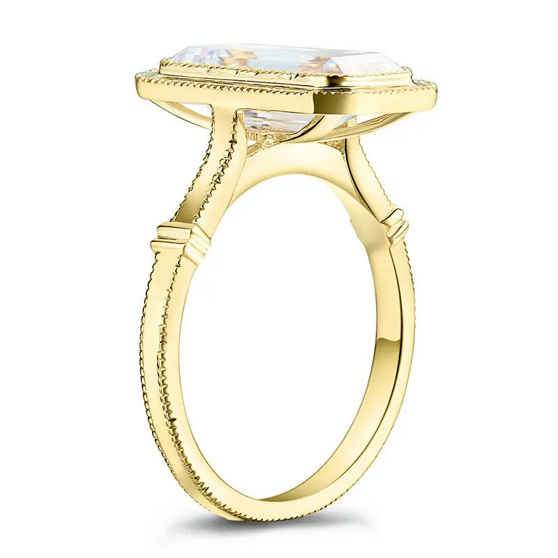 Shruno Solid 14k 10K Yellow Gold Emerald cut 12x6mm AAA Graded Cubic Zirconia Vintage Style Fine Jewelry Engagement Ring Setting