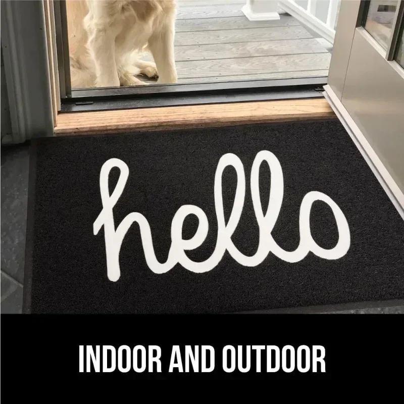 Gorilla Grip Waterproof All Weather Hello Doormat Dirt Grabber Mesh Welcome Mat Resistant Low Mats for Home Front Entrance Black