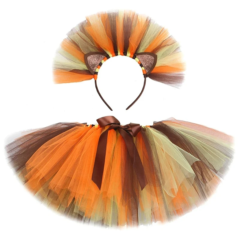 Girls' Tutu Skirt Set with Cute Lion Prints, Ideal for Kids' Christmas and Halloween Dress, Tulle Mini Skirt for Girls' Party