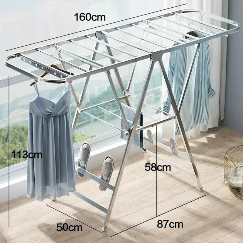 New Model Household Goods Drying Rack Balcony Folding Drying Rack Indoor Stainless Steel Floor Hanger Premium