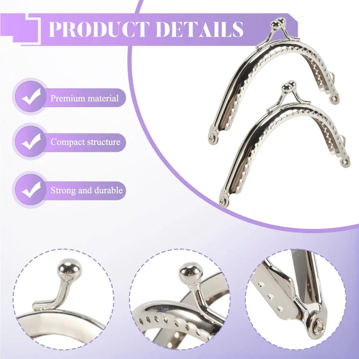feelfeel 5 Metal Frames Snap Clasp Arch Pattern Coin Style Purse Silver