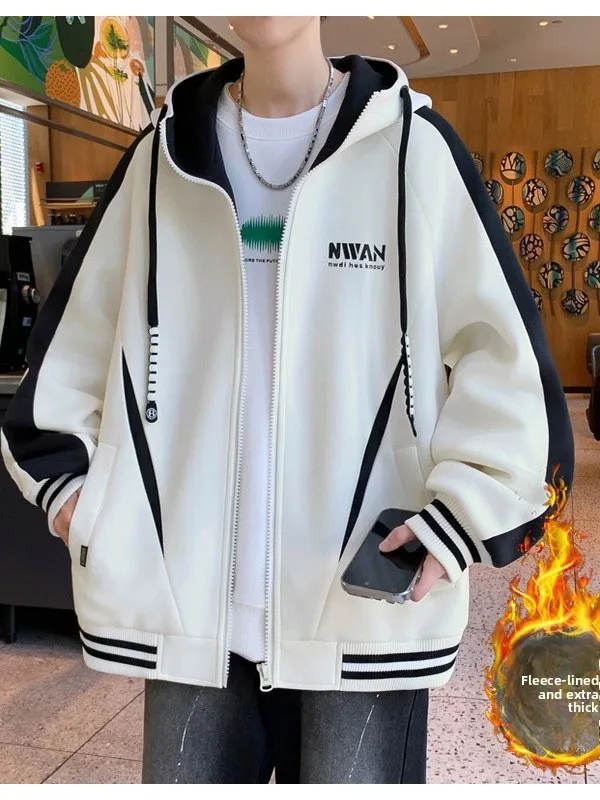 

Loose Fit American Sle Men's Jaet Spring Autumn Flip Collar Casual Outerwear plus Size Hip Hop Sli Thiened Polyester