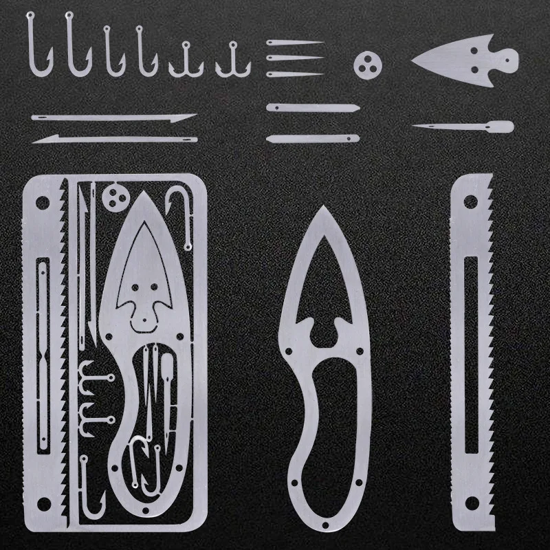 

2PCS New Stock EDC Stainless Steel Fish Hook Card Multifunctional Fish Hook Model Piece Etched Fish Hook Outdoor Survival Tool
