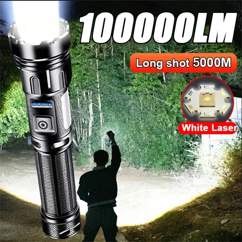 High Power Led Flashlights 990000000LM Ultra Powerful Flashlight COB Zoomable Dual Light Source Rechargeable Torch For Camping