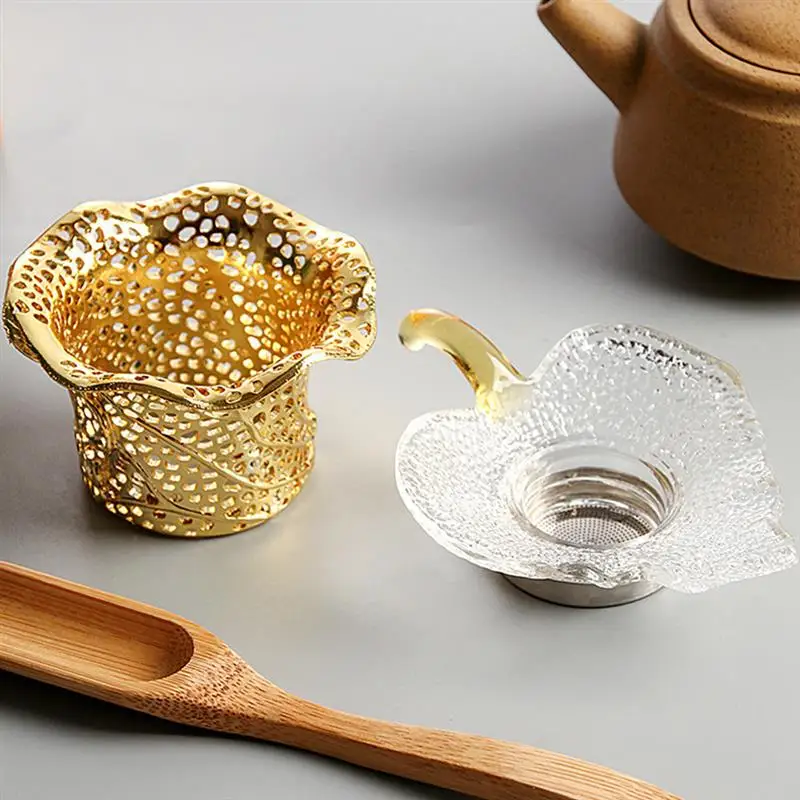 1 Set Glass Tea Strainer Metal Leaf Shaped Filter Heat Resistant Creative Design Effective Residue Infuser Unique