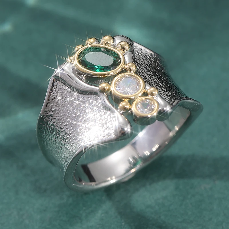 Eleganter, personalisierter, breiter Ring mit eingelegtem synthetischem Zirkonia für Damen, modischer, exquisiter Schmuck für Verlobung, Jahrestag und besondere Anlässe – Detail 7