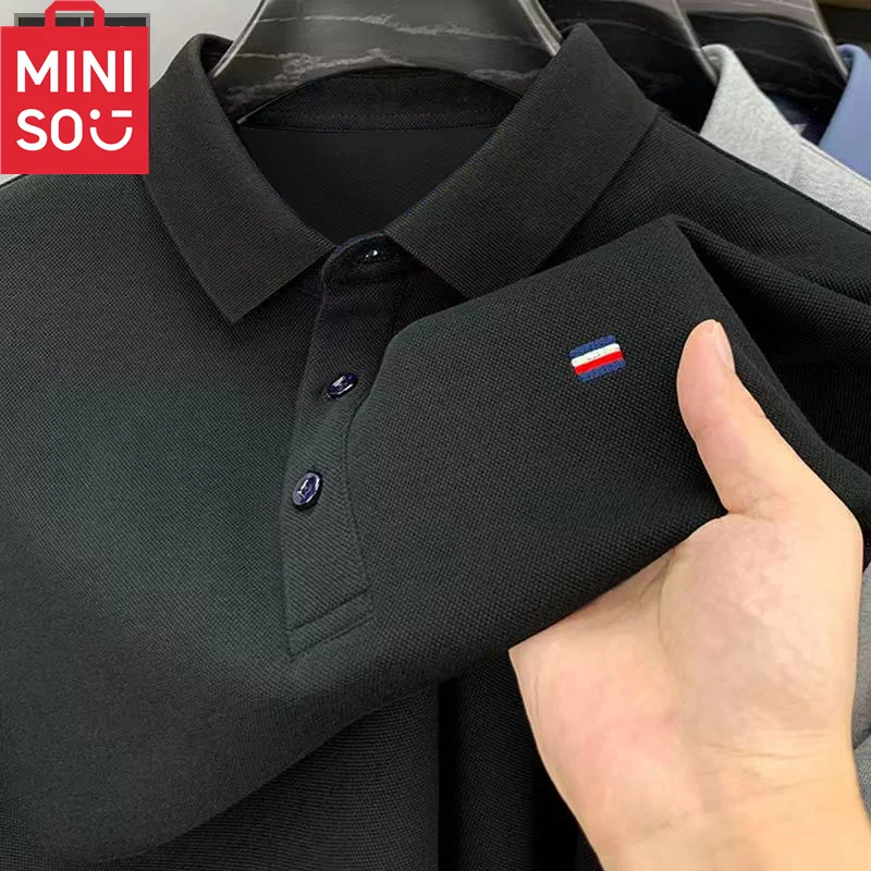 MINISO short sleeved polo shirt men's summer new item for middle-aged and young men's t-shirt loose solid color embroidered lape