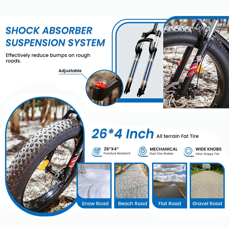 Portable Travel Cycling Dual Suspension Booster Motor Cargo Adults City Mountain Off-road Fat Tire Folding Electric Bike
