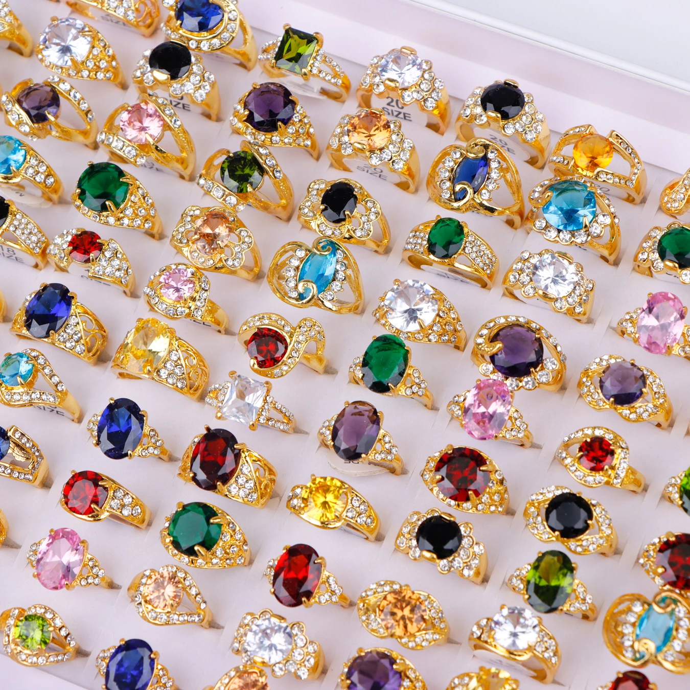 10pcs Shimmering Zirconia Rhinestone Vintage Ring Set - Mix and Match Party Accessories in Multiple Styles and Colors