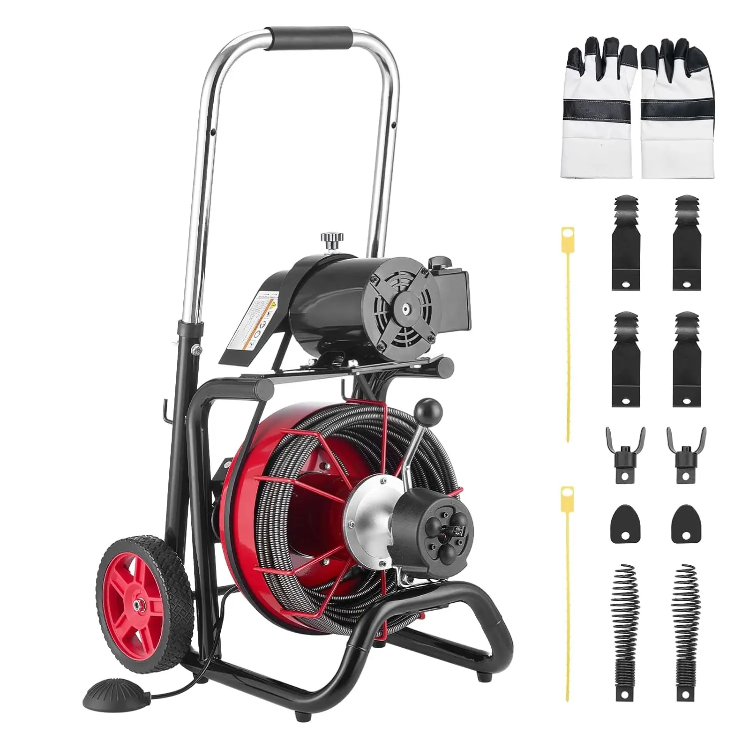 Drain Cleaner Machine 100FT x 3/8 Inch, Auto Feed Sewer Snake Auger on Wheels, 370W Portable Drain Cleaning Machine, Custom