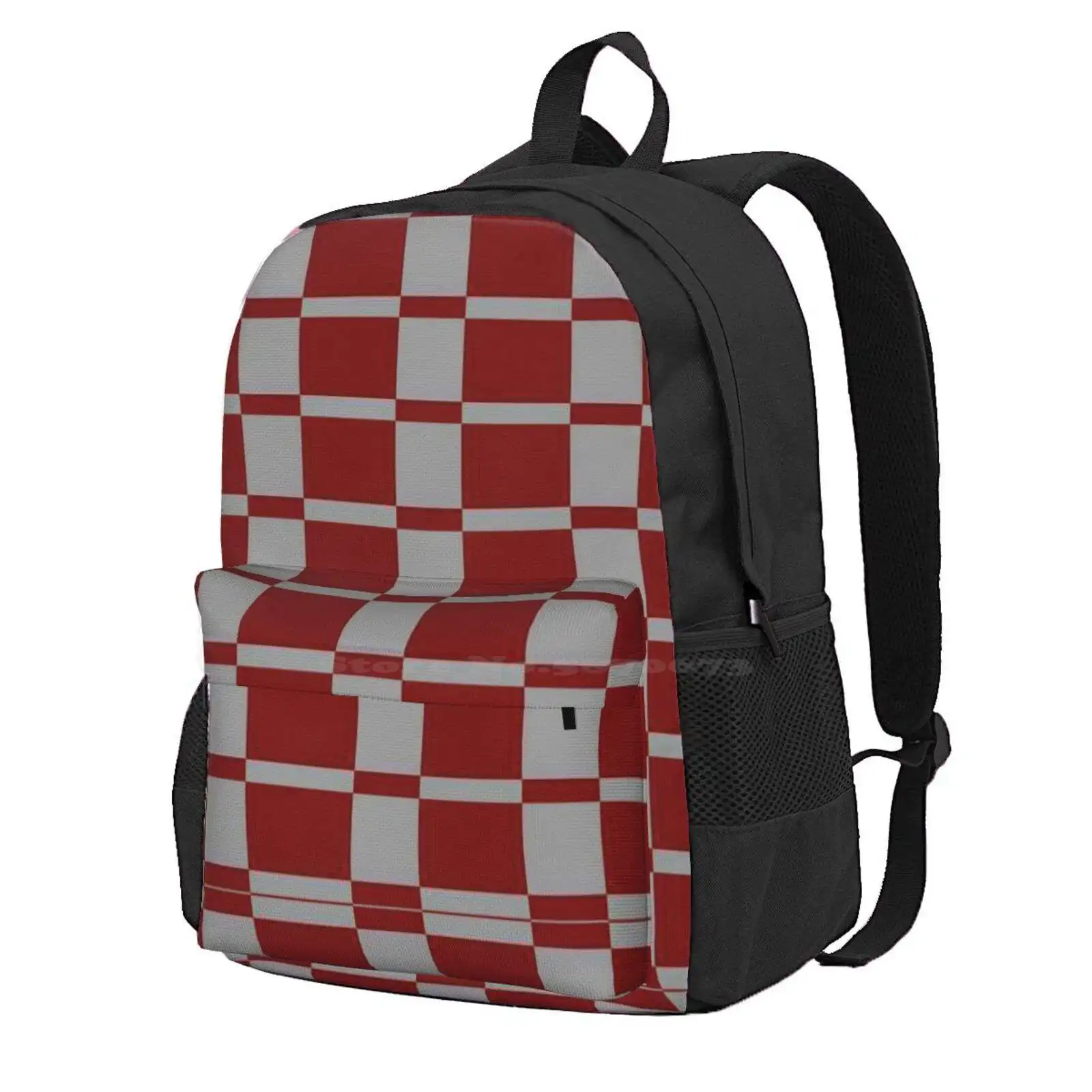 Red And Grey Block Pattern Hot Sale Schoolbag Backpack Fashion Bags Red Block Grey Pattern