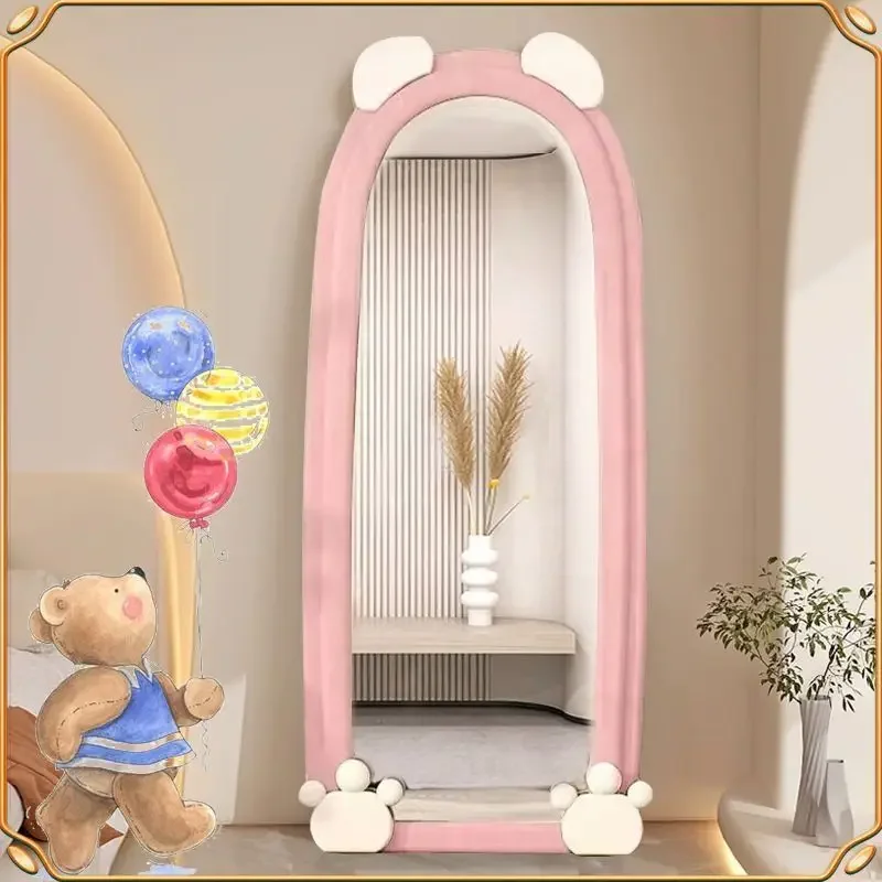 Light luxury, shatterproof, cute bear floor mirror, children's room bedroom, home decoration, full-length makeup mirror