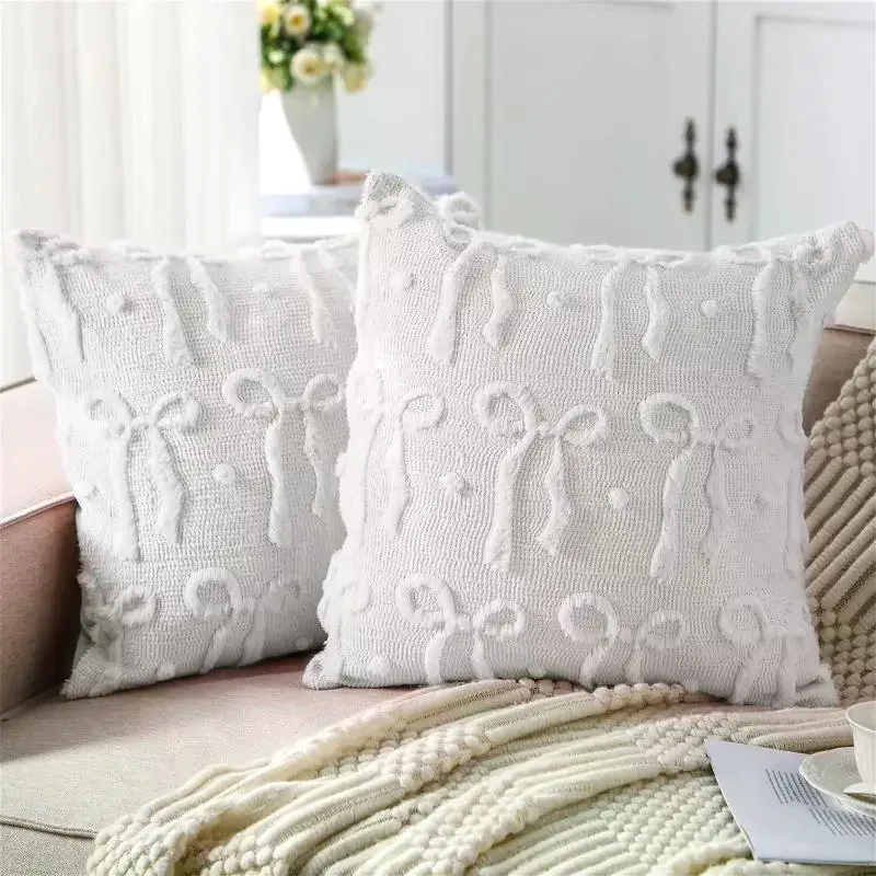 Bowknot Pillow Cover Multipurpose Sofa Office Chair Back Decoration Easter Cushion Cover Zipper Easy To Clean