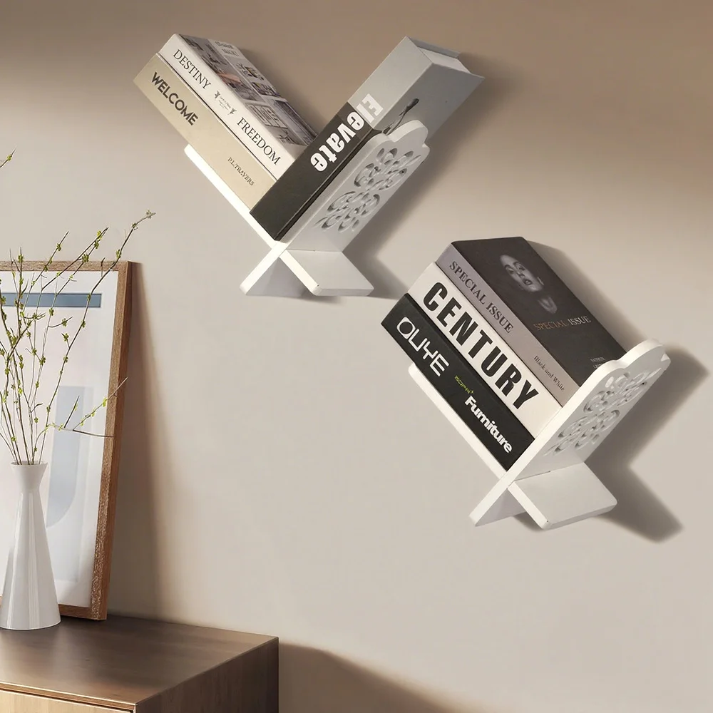 Vintage Hollow Floral Cutout Bookends, White Wooden Book Holder, Heavy Load Book Support for Bedroom Library Desk Decor