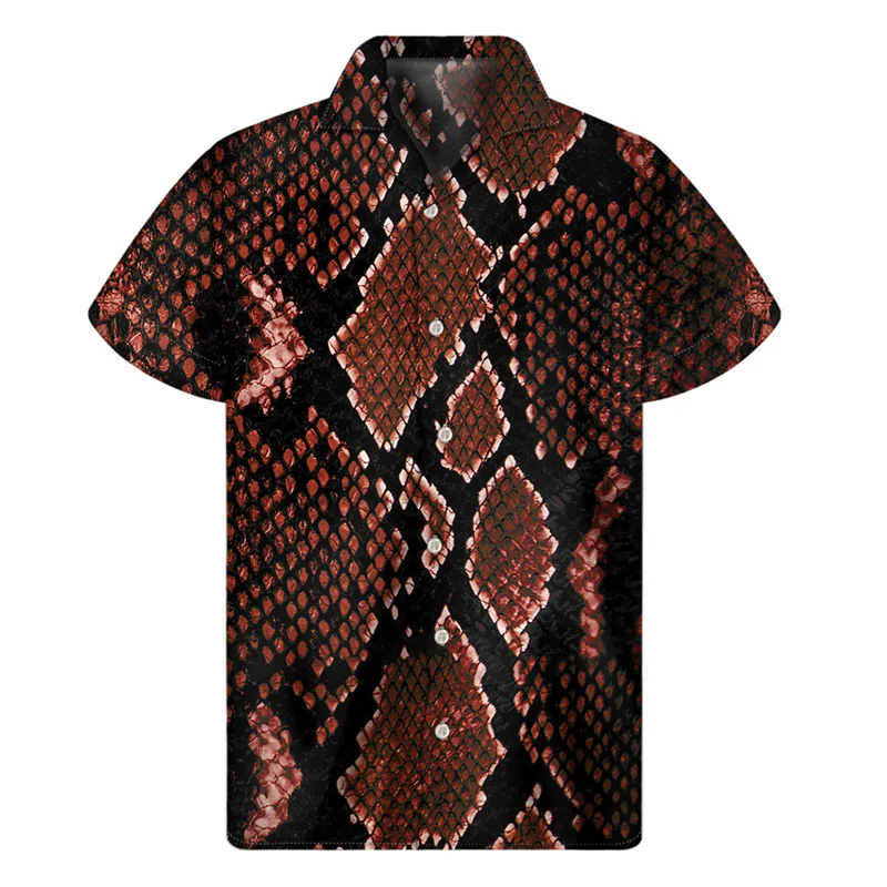 Animal dos homens Cobra Pele Python Impressão 3D Camisa Havaiana, Camisa de Botão Lapela, Blusa de Manga Curta, Tops Soltos, Rua, Personalidade