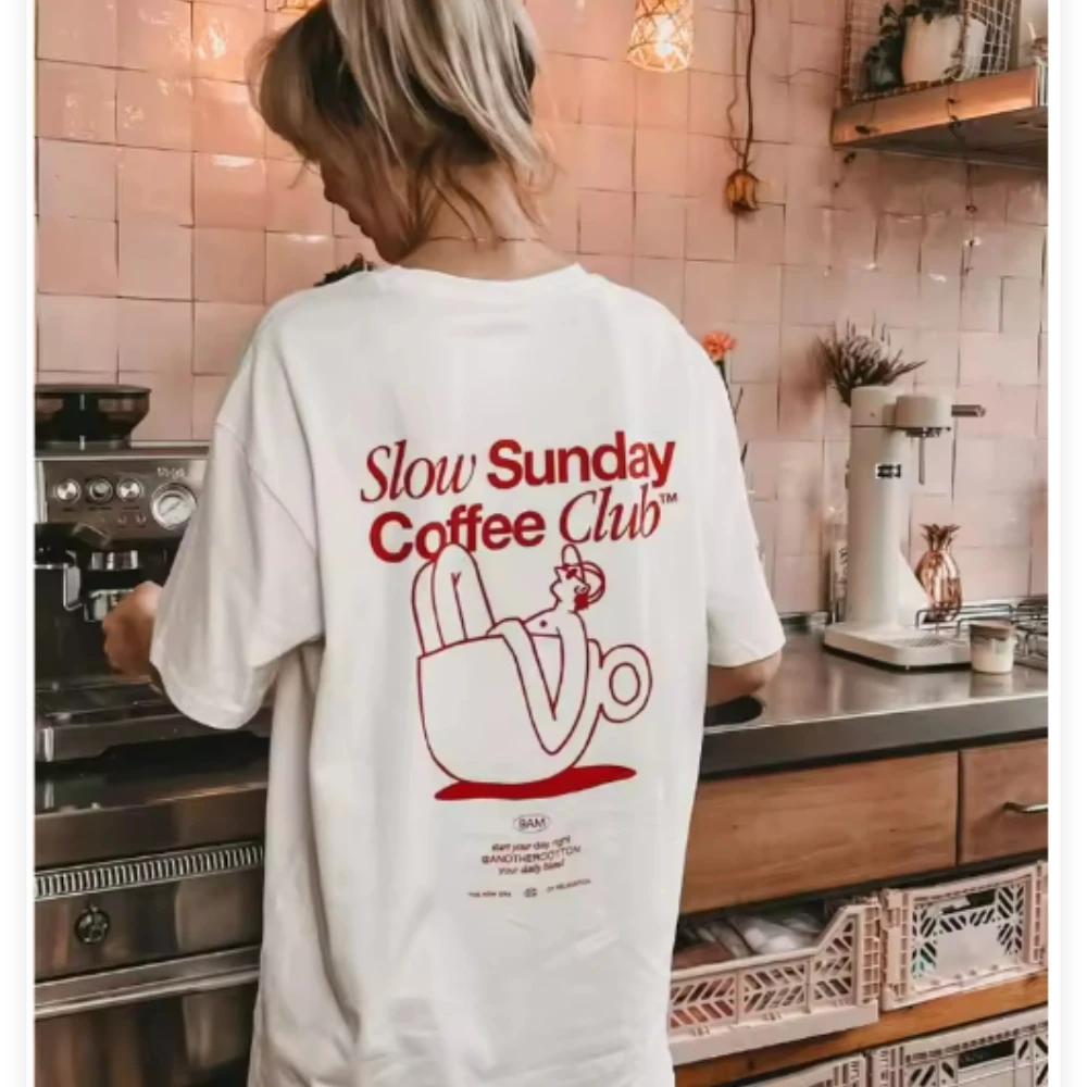 Coffee club streetwear oversized topo y2k unisex nova tendência impressão manga curta moda casual solto camisetas moda topos