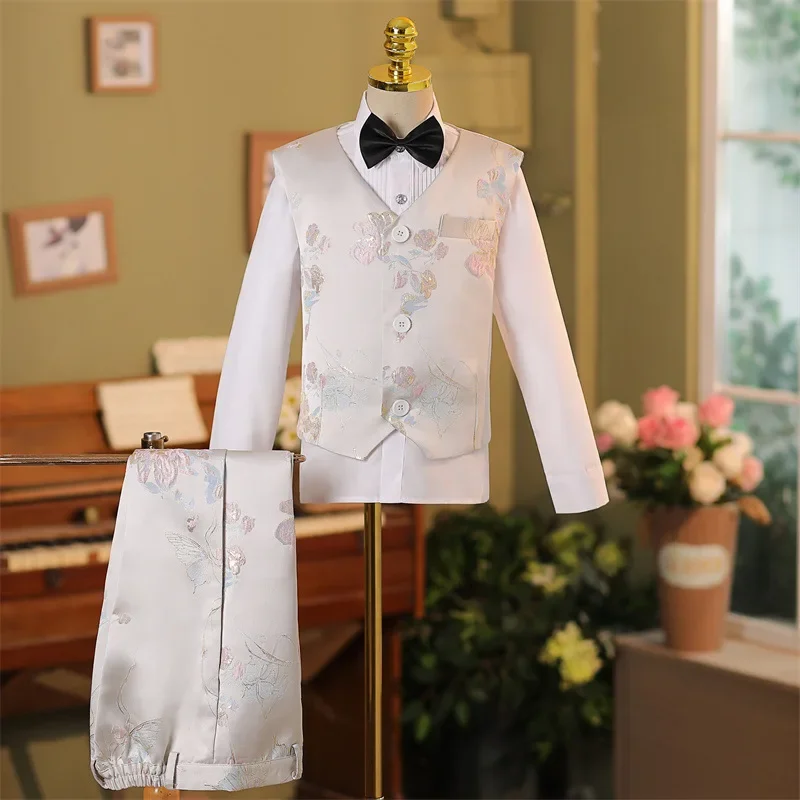 5PCS New Children\'s Prom Suits Wedding Birthday Party Host Piano Performs a Walk Show Tuxedo Boys Blazer Sets A4110 Vestidos