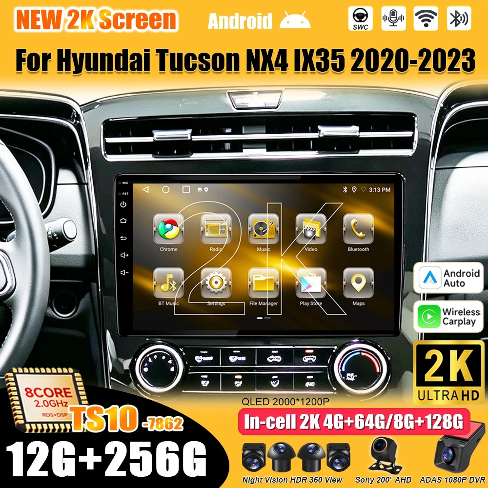 Android 16 For Hyundai Tucson NX4 IX35 2020 - 2023 Car Radio Stereo Head Unit Multimedia Video Player GPS Navigation 2K QLED RDS