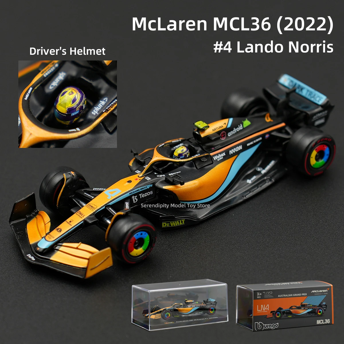 Bburago-Voiture de course Formule 1 McLaren MCL36 F1, Simulation Leges, Modèle en alliage moulé sous pression, Boîte en acrylique, 1:43, 2022