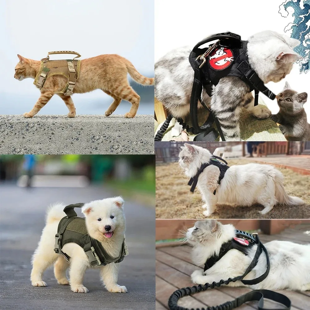 Tactical Cat Chest Harness Vest Style Traction Rope Anti Slip Adjustable Disassembly Outdoor Traction Rope for Cat and Small Dog