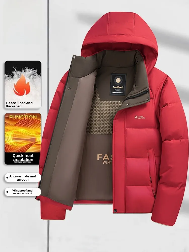 

Thiened Cotton Jaet for Men Winter Warm Windproof Hooded Bread Sle Coat Mexican Stman Faion Urban Busin Casual