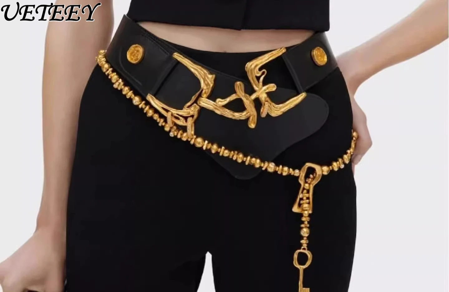 

Французская цепочка на талию в форме замка, многофункциональная цепочка для свитера, тонкий пояс с бусинами неправильной формы, модные аксессуары