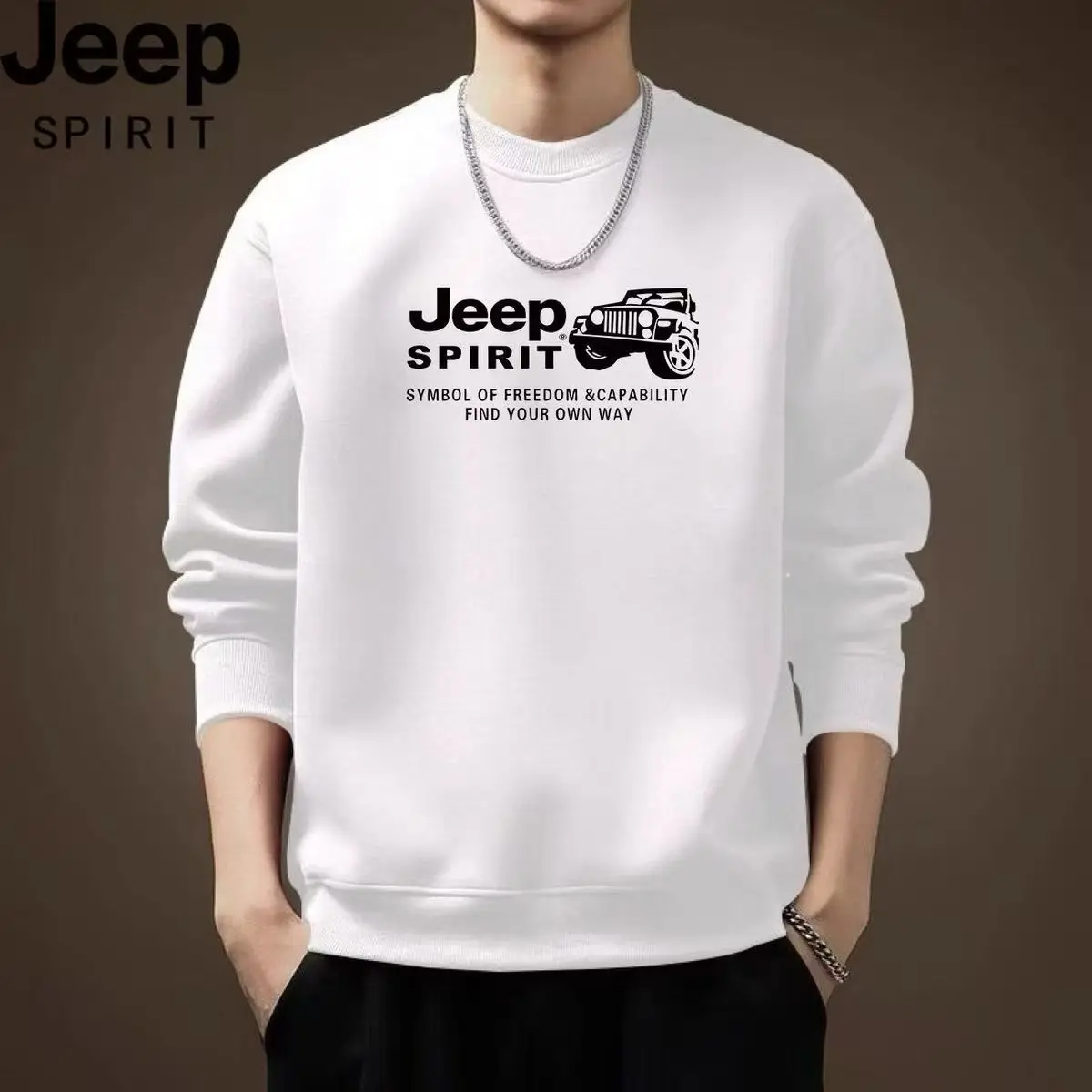 2026 Model, Jeep High-Quality Men's Round-Neck, Printed Long-Sleeved Hoodie, Suitable for Spring and Autumn Seasons, Slim-Fit De
