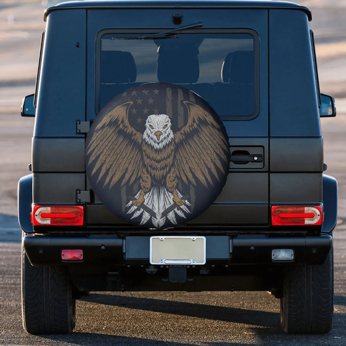 

Eagle In Front Of Usa Flag Tire Cover Wheel Protectors Weatherproof Universal for Jeep Trailer RV SUV Truck Camper Travel