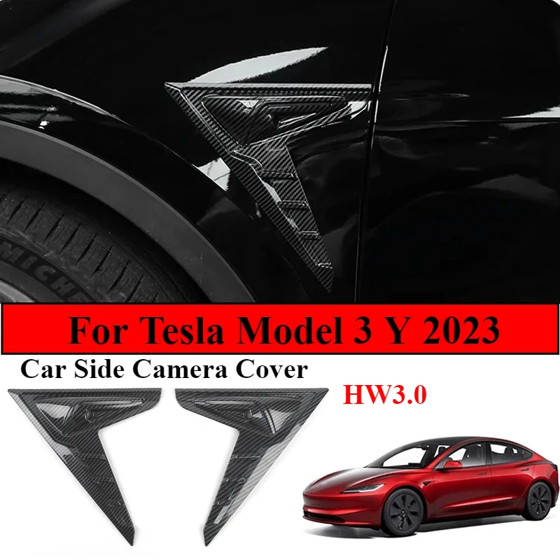 Car Side Camera Cover for Tesla Model 3 Y 2023 Thunder Flanks Wing Blade Panel Spoiler Covers Protective Shell Modification